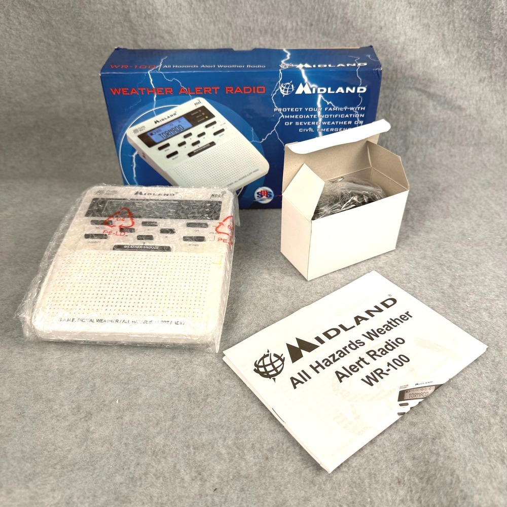 Midland All Hazards Weather Alert Radio White WR-100 NOAA SAME Technology NEW